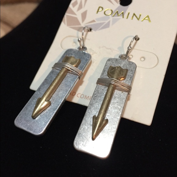 Silver and Gold Arrow Earrings - Picture 2 of 3